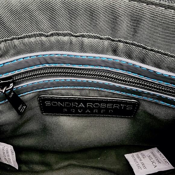 Sondra Roberts NWT Felt Pompom Clutch Crossbody Bag Grey Blue Polka Dot Wool - Picture 10 of 12